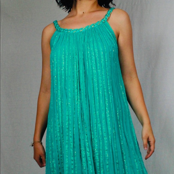 A Turquoise / Gold Shimmer Dress - Picture 1 of 5